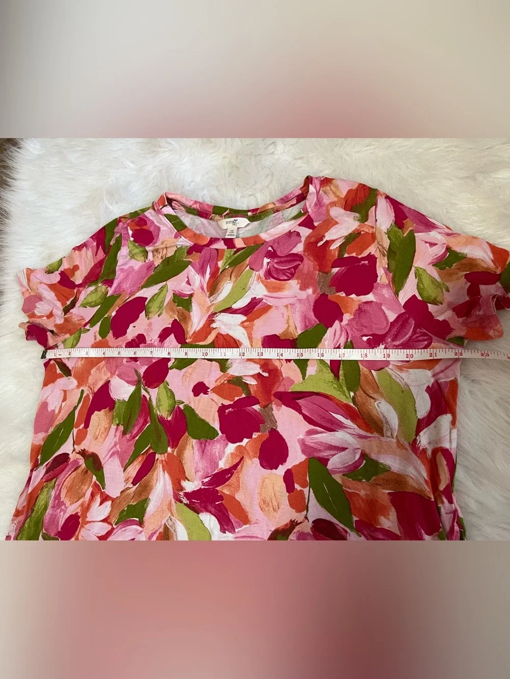 Terra & Sky Floral Roll Cuff T-Shirt Dress Size